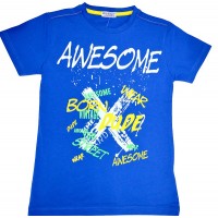 Детска блуза AWESOME 7-12 години в синьо и неон.