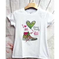 Дамска блуза LOVE BEST S-L размер в бяло със зелено сърце.